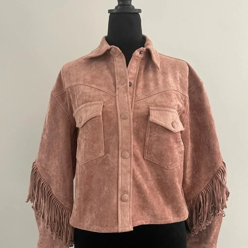 NWT Blank NYC Vegan Suede Fringe Moto Jacket Sz M - Picture 6 of 14
